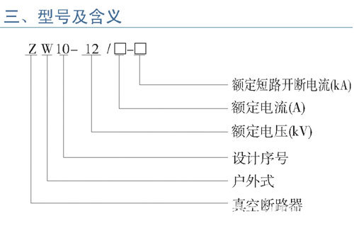 ZW10-12G/630A户外真空断路器型号含义图