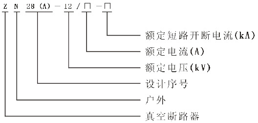 ZN28A-12/630A、ZN28-10KV/630A户内高压真空断路器型号含义图